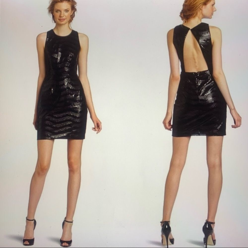 BCBGMAXAZRIA Black Nera Open Back SequinsCocktail Mini Party Dress 2